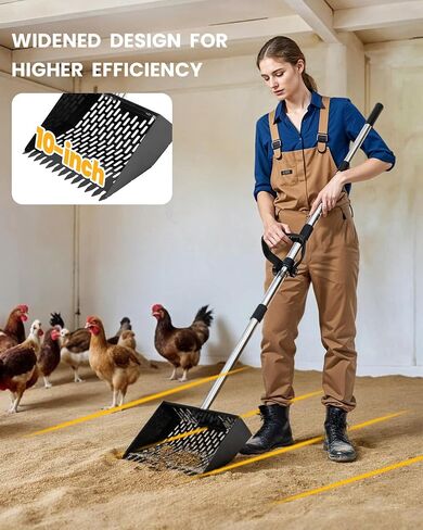 مغرفة أنبوب الدجاج و Rake 2-in-1 مع قبضة مريحة ، طول قابل للتعديل (22 "–61.5") ، مجرفة غربلة معدنية مع ثقوب لتنظيف الدجاج ، السماد متعدد الوظائف in Kuwait