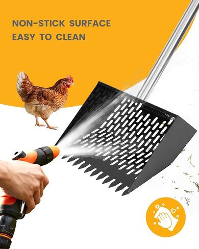 مغرفة أنبوب الدجاج و Rake 2-in-1 مع قبضة مريحة ، طول قابل للتعديل (22 "–61.5") ، مجرفة غربلة معدنية مع ثقوب لتنظيف الدجاج ، السماد متعدد الوظائف in Kuwait