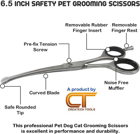 CT Pet Cat Dog Grooming Scissors Kit - 6 & 4 inch Hair Cutting Scissors Set, Japanese Stainless Steel Curved Blades with Safety Round Tips for Your Beloved Pets in Saudi Arabia