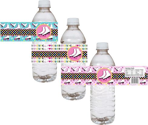 Roller Skating Water Bottle Labels by Adore By Nat - Girl Kid Sport Birthday Skate Party Drink Stickers - Set of 12 in Saudi Arabia