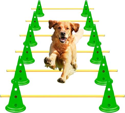 Dog Agility Hurdle Cone Set Dog Agility Course Backyard Set Include 12 Agility Cones 6 Agility Rods Dog Agility Training Equipment Height Adjustable Obstacle with Storage Bag in Saudi Arabia