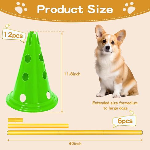 Dog Agility Hurdle Cone Set Dog Agility Course Backyard Set Include 12 Agility Cones 6 Agility Rods Dog Agility Training Equipment Height Adjustable Obstacle with Storage Bag in Saudi Arabia