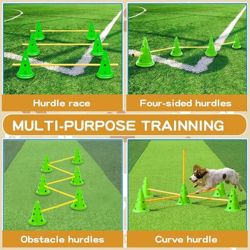 Dog Agility Hurdle Cone Set Dog Agility Course Backyard Set Include 12 Agility Cones 6 Agility Rods Dog Agility Training Equipment Height Adjustable Obstacle with Storage Bag in Saudi Arabia