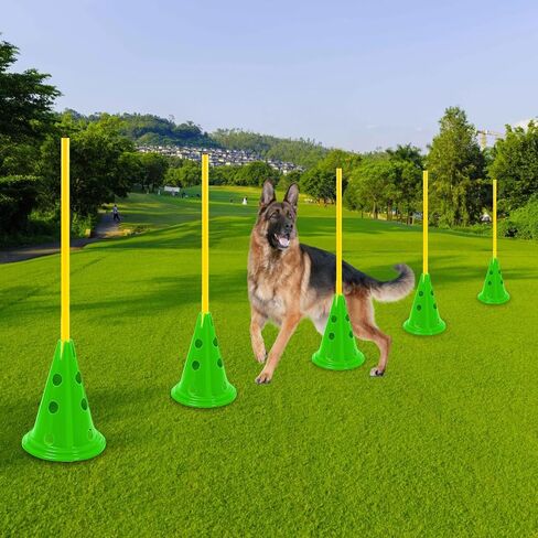 Dog Agility Hurdle Cone Set Dog Agility Course Backyard Set Include 12 Agility Cones 6 Agility Rods Dog Agility Training Equipment Height Adjustable Obstacle with Storage Bag in Saudi Arabia