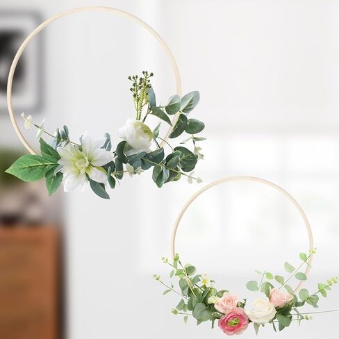 16 PCS أطواق إكليل من الزهور الخشبية لصياغة ، حلقات الخيزران لمشاريع DIY ، ديكور الزفاف ، Dreamcatchers ، شنق الجدران بأحجام 10 و 12 بوصة in Saudi Arabia