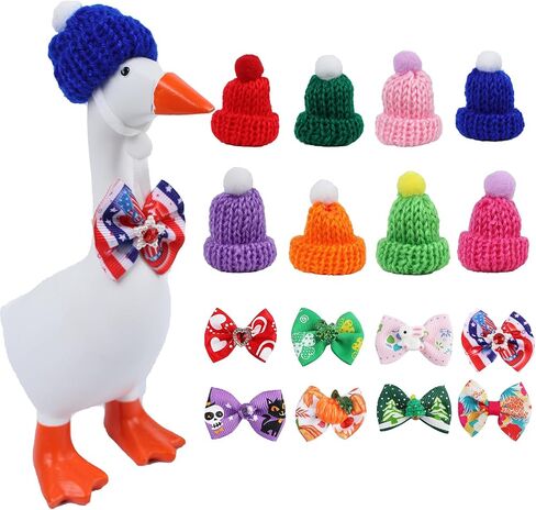 8 Set Holiday Desk Goose Outfits 7 Inch Mini Knitting Hats & Bow Tie, Summer 4th of July All Seasons Magnetic Desk Goose Clothes Costume, Mini Porch Goose Headwear Funny Desk Goose Accessory in Saudi Arabia