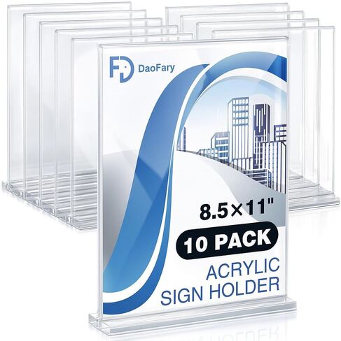 Daofary Acrylic Sign Holder 8.5 x 11 Inches 10 Pack, Double-Sided Stand up Table Top Paper Holder, Store Sign Holders, Plastic Sign Display for Restaurants, Hotels, Office in Kuwait