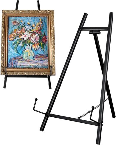 16.5" Adjustable Metal Display Easel Stand with Chain, Tabletop Art Easel for Picture Frame, Canvas, Wedding Sign, Photo & Poster Holder, Modern Metal Tripod (Gold) in Saudi Arabia