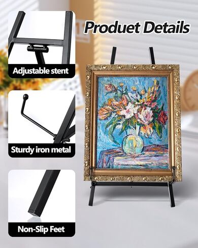 16.5" Adjustable Metal Display Easel Stand with Chain, Tabletop Art Easel for Picture Frame, Canvas, Wedding Sign, Photo & Poster Holder, Modern Metal Tripod (Gold) in Saudi Arabia