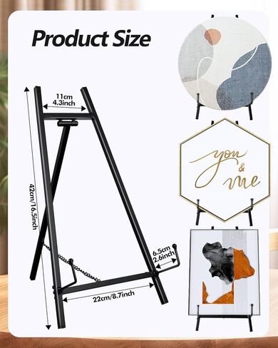 16.5" Adjustable Metal Display Easel Stand with Chain, Tabletop Art Easel for Picture Frame, Canvas, Wedding Sign, Photo & Poster Holder, Modern Metal Tripod (Gold) in Saudi Arabia