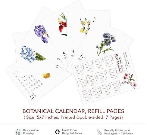 2026 Botanical Calendar Gift Box – Watercolor Floral Desk Calendar with Wooden Easel, Floral Notebook, Inspirational Pen – Made in USA – Holiday New Year Gifts for Women, Nature & Flower Lovers in Kuwait