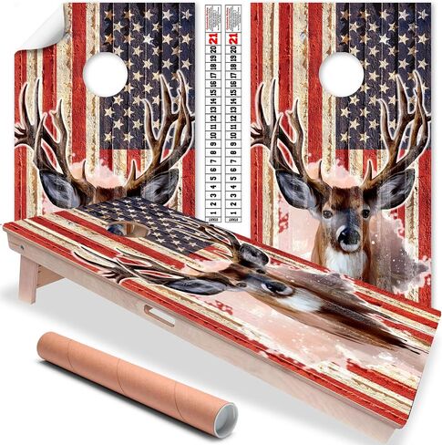 Cornhole Wraps for Boards Vinyl Decals (Set of 2) Deer and American Flag - 25+ Designs Corn Hole Cornhole Wraps Stickers Cornhole Skins Cornhole Wraps for Boards (Boards Not Included) in Saudi Arabia