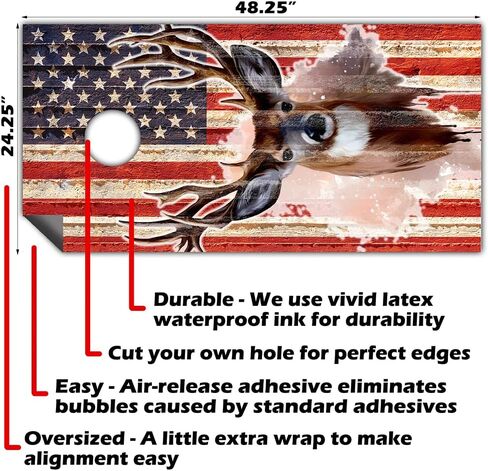 Cornhole Wraps for Boards Vinyl Decals (Set of 2) Deer and American Flag - 25+ Designs Corn Hole Cornhole Wraps Stickers Cornhole Skins Cornhole Wraps for Boards (Boards Not Included) in Saudi Arabia
