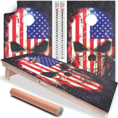 ملفات Cornhole للوحات شارات الفينيل (مجموعة من 2) جمجمة وطنية American Flag Art Art Corn Hole Beal Bag This Troam Skins Cornhole Cornhole Wraps للوحات (الألواح غير المدرجة) (جمجمة العلم) in Saudi Arabia