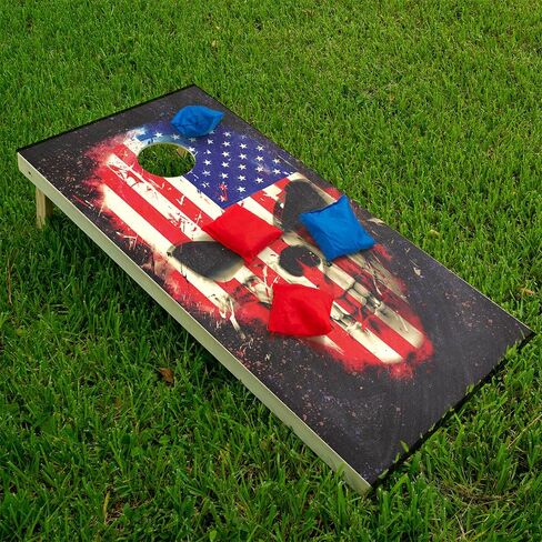 ملفات Cornhole للوحات شارات الفينيل (مجموعة من 2) جمجمة وطنية American Flag Art Art Corn Hole Beal Bag This Troam Skins Cornhole Cornhole Wraps للوحات (الألواح غير المدرجة) (جمجمة العلم) in Saudi Arabia