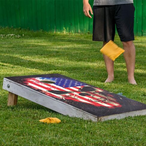 ملفات Cornhole للوحات شارات الفينيل (مجموعة من 2) جمجمة وطنية American Flag Art Art Corn Hole Beal Bag This Troam Skins Cornhole Cornhole Wraps للوحات (الألواح غير المدرجة) (جمجمة العلم) in Saudi Arabia