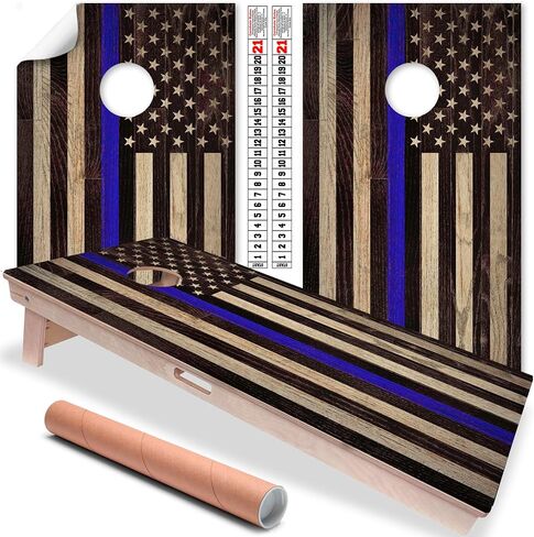 Cornhole Wraps for Boards Vinyl Decals (Set of 2) Lake Life - 25+ Designs Corn Hole Cornhole Wraps Stickers Cornhole Skins Cornhole Wraps for Boards (Boards Not Included) (Police Support Flag) in Saudi Arabia