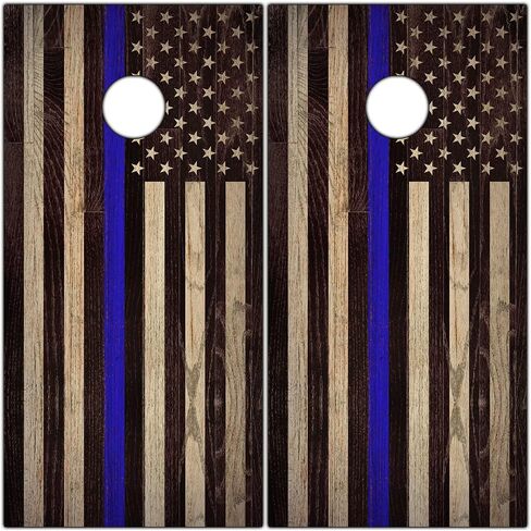 Cornhole Wraps for Boards Vinyl Decals (Set of 2) Lake Life - 25+ Designs Corn Hole Cornhole Wraps Stickers Cornhole Skins Cornhole Wraps for Boards (Boards Not Included) (Police Support Flag) in Saudi Arabia