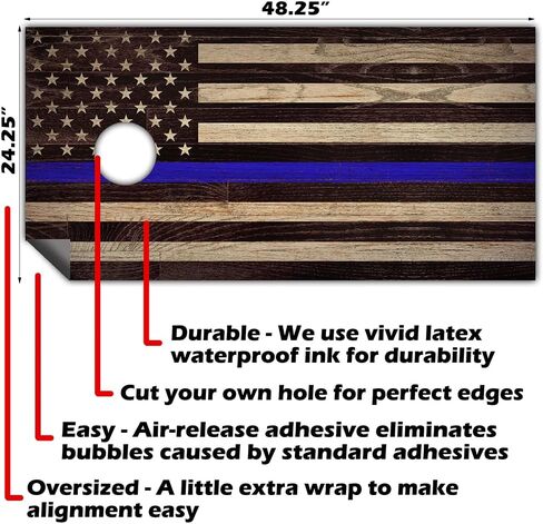 Cornhole Wraps for Boards Vinyl Decals (Set of 2) Lake Life - 25+ Designs Corn Hole Cornhole Wraps Stickers Cornhole Skins Cornhole Wraps for Boards (Boards Not Included) (Police Support Flag) in Saudi Arabia