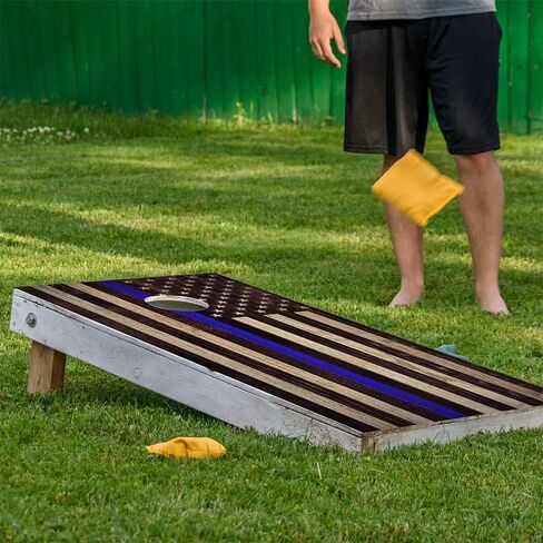 Cornhole Wraps for Boards Vinyl Decals (Set of 2) Lake Life - 25+ Designs Corn Hole Cornhole Wraps Stickers Cornhole Skins Cornhole Wraps for Boards (Boards Not Included) (Police Support Flag) in Saudi Arabia