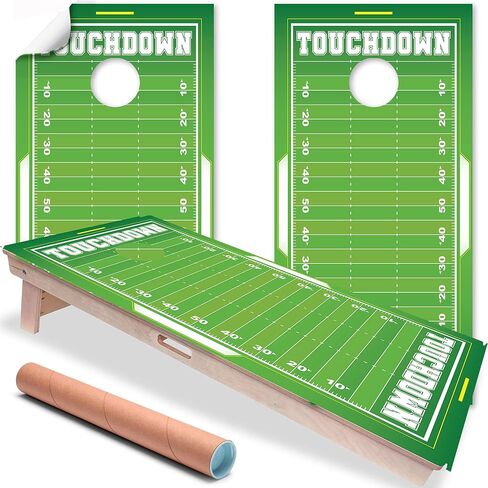 Set of 2 Cornhole Wraps for Boards Vinyl Decals - Tailgaiting Designs Corn Hole Bean Bag Toss Cornhole Wraps Stickers Cornhole Skins Cornhole Wraps for Boards (Boards Not Included) (Football Field) in Saudi Arabia