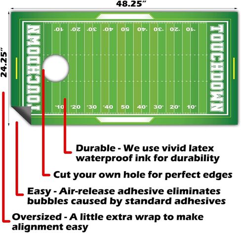 Set of 2 Cornhole Wraps for Boards Vinyl Decals - Tailgaiting Designs Corn Hole Bean Bag Toss Cornhole Wraps Stickers Cornhole Skins Cornhole Wraps for Boards (Boards Not Included) (Football Field) in Saudi Arabia