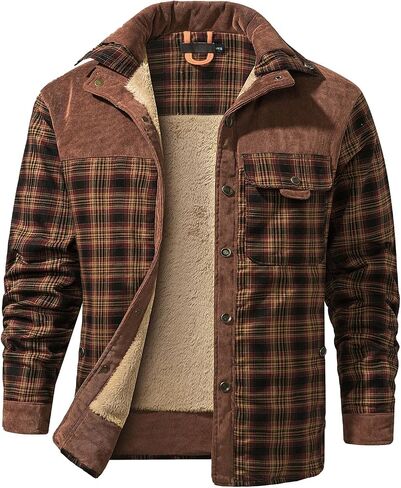 Eisctnd Men Outdoor Jacket Casual Fleece Sherpa Lined Flannel Plaid Button Down Shirt in Kuwait