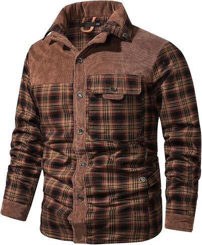 Eisctnd Men Outdoor Jacket Casual Fleece Sherpa Lined Flannel Plaid Button Down Shirt in Kuwait