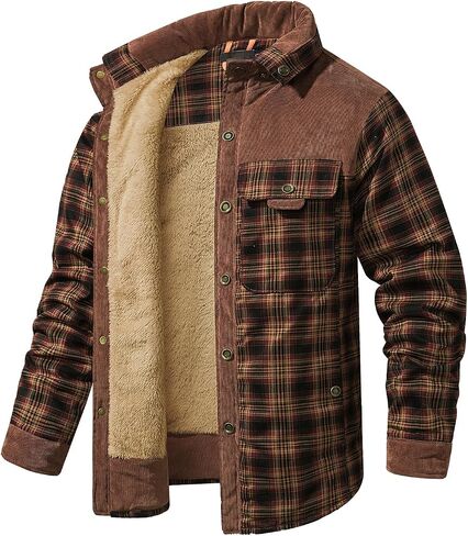 Eisctnd Men Outdoor Jacket Casual Fleece Sherpa Lined Flannel Plaid Button Down Shirt in Kuwait