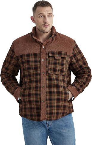 Eisctnd Men Outdoor Jacket Casual Fleece Sherpa Lined Flannel Plaid Button Down Shirt in Kuwait