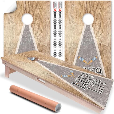 Cornhole Board Wraps and Decals Cornhole Wraps for Boards Set of 2 Corn Hole Decal, 20+ Designs Professional Vinyl Cornhole Decal for Boards Covers Sticker Cornhole Vinyl Wraps (Lake Life) in Saudi Arabia