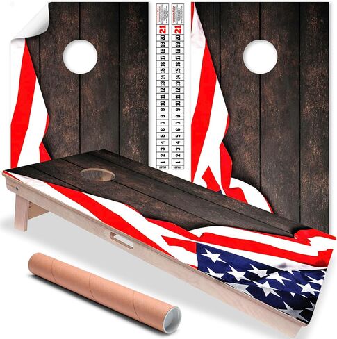 لفات Cornhole للوحات شارات الفينيل (مجموعة من 2) حياة البحيرة - 25+ تصاميم فتحة ثقب الذرة ملصقات لتلتفات كورن ثحيلة لفائف كورنول للوحات (لوحات غير مدرجة) (العلم على الخشب الداكن) in Saudi Arabia