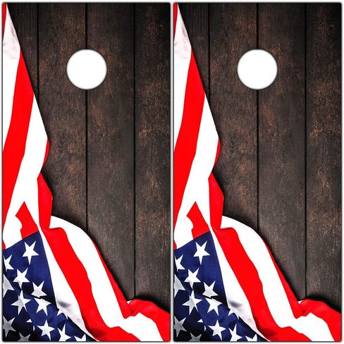 لفات Cornhole للوحات شارات الفينيل (مجموعة من 2) حياة البحيرة - 25+ تصاميم فتحة ثقب الذرة ملصقات لتلتفات كورن ثحيلة لفائف كورنول للوحات (لوحات غير مدرجة) (العلم على الخشب الداكن) in Saudi Arabia