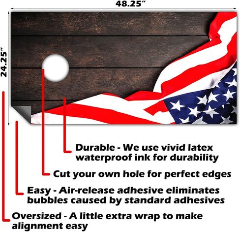 لفات Cornhole للوحات شارات الفينيل (مجموعة من 2) حياة البحيرة - 25+ تصاميم فتحة ثقب الذرة ملصقات لتلتفات كورن ثحيلة لفائف كورنول للوحات (لوحات غير مدرجة) (العلم على الخشب الداكن) in Saudi Arabia