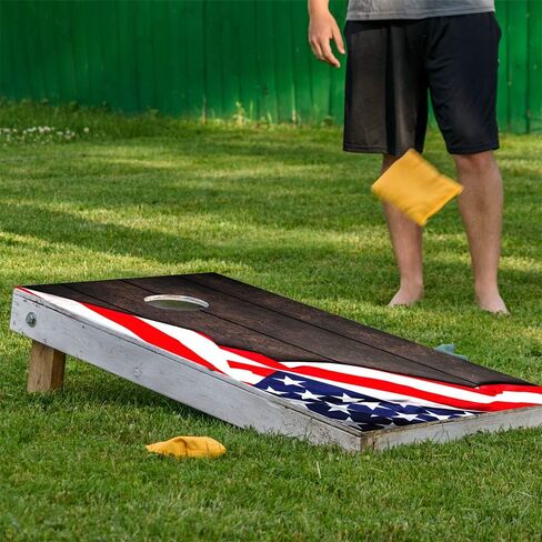 لفات Cornhole للوحات شارات الفينيل (مجموعة من 2) حياة البحيرة - 25+ تصاميم فتحة ثقب الذرة ملصقات لتلتفات كورن ثحيلة لفائف كورنول للوحات (لوحات غير مدرجة) (العلم على الخشب الداكن) in Saudi Arabia