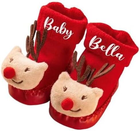 Personalized Baby Cute Christmas Socks, Custom 3D Cartoon Santa Slipper Shoes Socks Name Socks Non-Skid Winter Thick Floor Socks Gifts for Mom and Babies Kids Socks Infant Baby Socks in Saudi Arabia