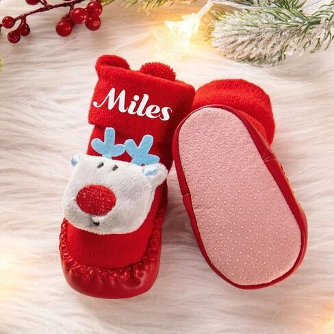 Personalized Baby Cute Christmas Socks, Custom 3D Cartoon Santa Slipper Shoes Socks Name Socks Non-Skid Winter Thick Floor Socks Gifts for Mom and Babies Kids Socks Infant Baby Socks in Saudi Arabia