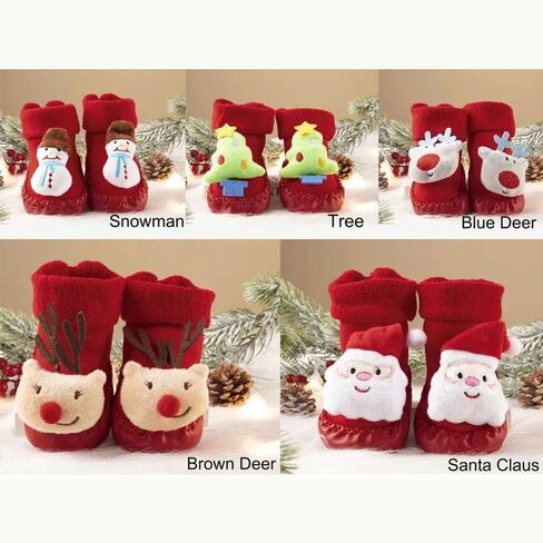 Personalized Baby Cute Christmas Socks, Custom 3D Cartoon Santa Slipper Shoes Socks Name Socks Non-Skid Winter Thick Floor Socks Gifts for Mom and Babies Kids Socks Infant Baby Socks in Saudi Arabia