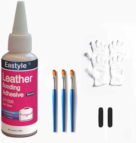 Eastyle Leather Glue Repair Adhesive (60ml) - Permanent, Strong & Waterproof Leather Cement Glue for Sofa, Car Seats, Bag Clear Flexible Bond with Tools(Brushes/Gloves/Sanding Sticks) in Saudi Arabia