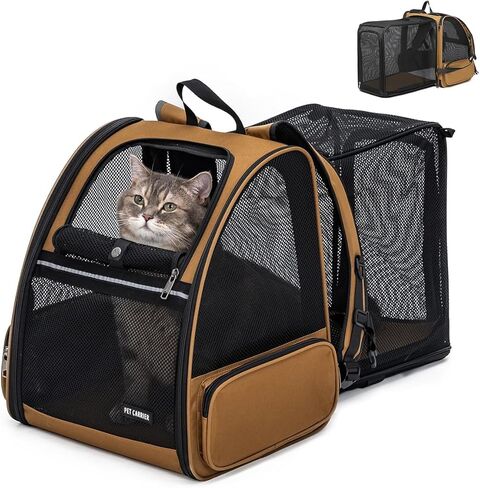 Cat Backpack，Expandable Cat Carrier Backpack, Dog Backpack Carrier and Pet Carrier Backpack, Suitable for Cats, Dogs Kitten or Small Dogs, Travel Friendly Puppy Cats Bag (Brown) in Kuwait