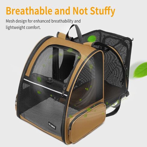 Cat Backpack，Expandable Cat Carrier Backpack, Dog Backpack Carrier and Pet Carrier Backpack, Suitable for Cats, Dogs Kitten or Small Dogs, Travel Friendly Puppy Cats Bag (Brown) in Kuwait