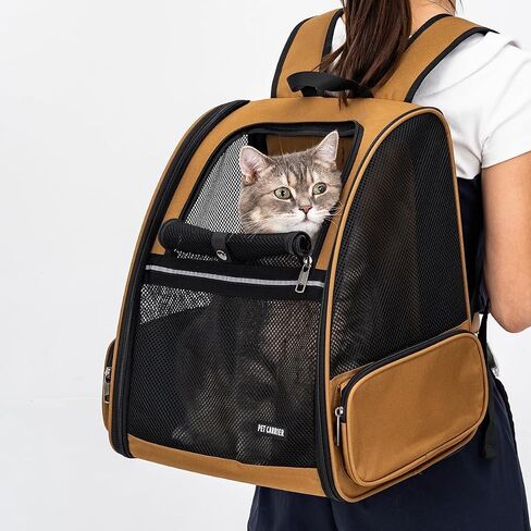 Cat Backpack，Expandable Cat Carrier Backpack, Dog Backpack Carrier and Pet Carrier Backpack, Suitable for Cats, Dogs Kitten or Small Dogs, Travel Friendly Puppy Cats Bag (Brown) in Kuwait