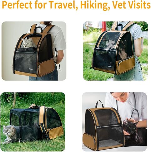 Cat Backpack，Expandable Cat Carrier Backpack, Dog Backpack Carrier and Pet Carrier Backpack, Suitable for Cats, Dogs Kitten or Small Dogs, Travel Friendly Puppy Cats Bag (Brown) in Kuwait