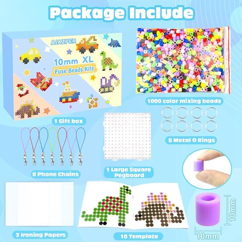 طقم حبات الصمامات مقاس 10 مم للأطفال - ألوان مختلطة فتيل فتيل مركبة مع Pegboard ، وأوراق الكي والملحقات ، والخرز الحديد XL للحرف ، والفنون وحرف DIY للألعاب للأطفال. in Kuwait