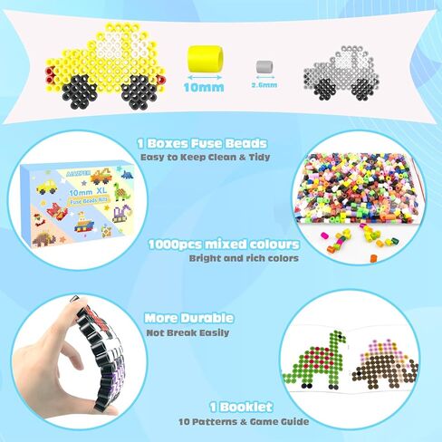 طقم حبات الصمامات مقاس 10 مم للأطفال - ألوان مختلطة فتيل فتيل مركبة مع Pegboard ، وأوراق الكي والملحقات ، والخرز الحديد XL للحرف ، والفنون وحرف DIY للألعاب للأطفال. in Kuwait