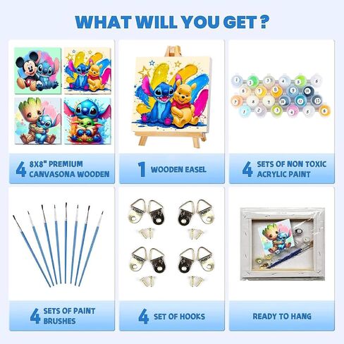4 PS Paint by Numbers for Kids with Framed Canvas ، Cartoon Paint by Numbers for Kids تتراوح أعمارهم بين 8 و 12 عامًا مع حامل خشبي ، وأطقم الطلاء الاكريليك السهلة لديكور الجدار المنزلي 8 × 8 بوصة in Saudi Arabia