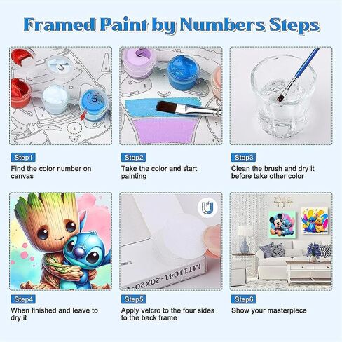 4 PS Paint by Numbers for Kids with Framed Canvas ، Cartoon Paint by Numbers for Kids تتراوح أعمارهم بين 8 و 12 عامًا مع حامل خشبي ، وأطقم الطلاء الاكريليك السهلة لديكور الجدار المنزلي 8 × 8 بوصة in Saudi Arabia