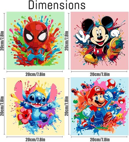 Fuinkqe 4 Packs Cartoon Paint by Numbers Kits for Kids Framed,Paint by Numbers for Girls Ages 8-12 with Framed Canvas and Wooden Easel,Paint by Numbers for Kids with Nice Boxs for Gifts 8X8 Inch in Saudi Arabia