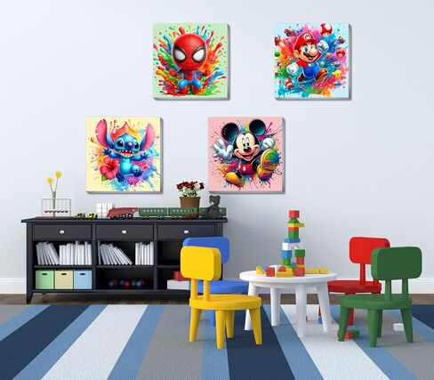 Fuinkqe 4 Packs Cartoon Paint by Numbers Kits for Kids Framed,Paint by Numbers for Girls Ages 8-12 with Framed Canvas and Wooden Easel,Paint by Numbers for Kids with Nice Boxs for Gifts 8X8 Inch in Saudi Arabia