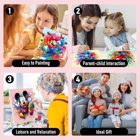 Fuinkqe 4 Packs Cartoon Paint by Numbers Kits for Kids Framed,Paint by Numbers for Girls Ages 8-12 with Framed Canvas and Wooden Easel,Paint by Numbers for Kids with Nice Boxs for Gifts 8X8 Inch in Saudi Arabia